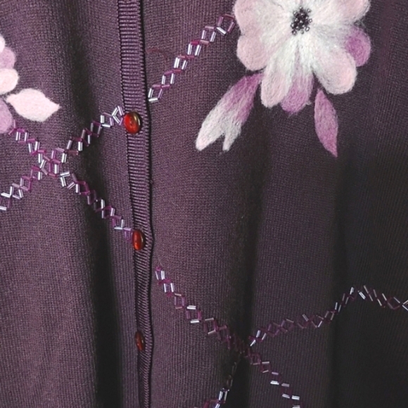 Jenny Purple Cardigan Sweater 3X Felted Floral Beaded Detail Cottagecore Holiday - Picture 5 of 8